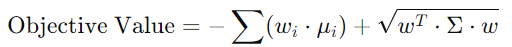 Objective Value Formula For Multi-objective Portfolio Optimization