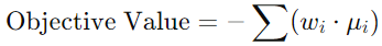 Objective-Value Formula Minus for Multi-objective portfolio